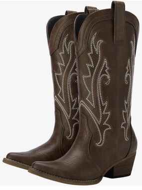 S02 ROLLDA Women's Brown Western Stitched Embroidered 9.5 Pointed Toe Boots NEW